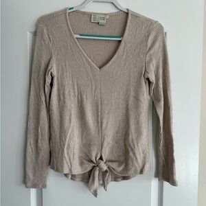 Anthropologie Beige Ribbed Long Sleeve Top